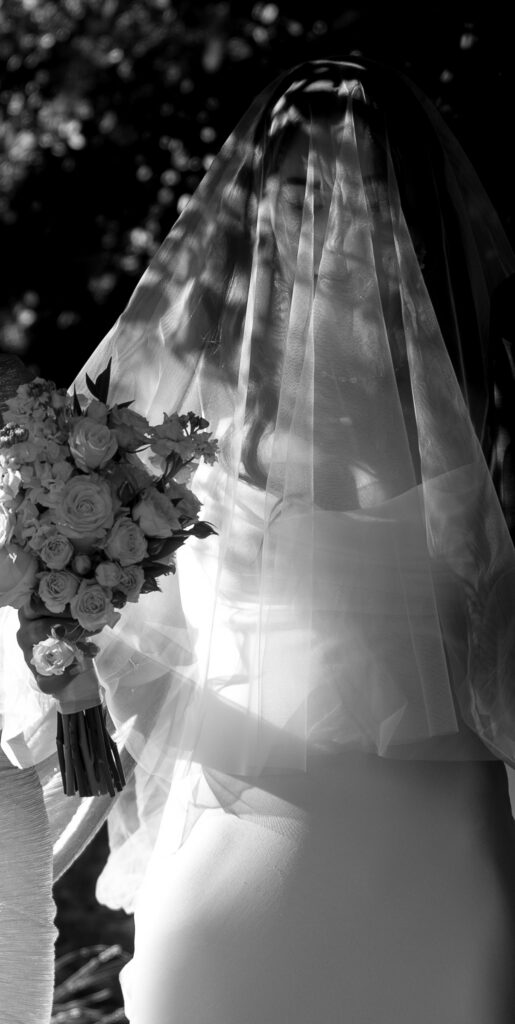 editorial bridal portrait, candid, black and white bridal